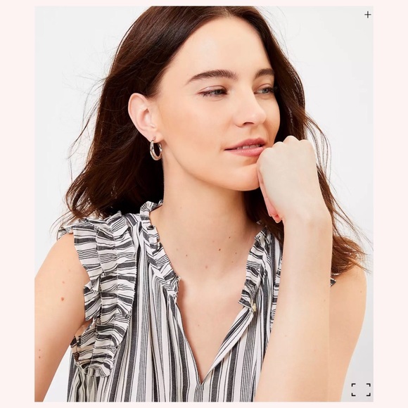 LOFT Striped Ruffle Split Neck Shell - Picture 2 of 3